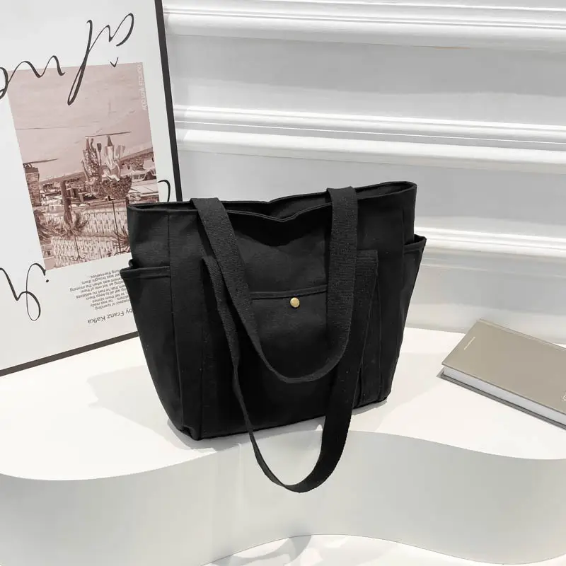 Black Canvas Women's Shoulder Bag Large Capacity - Image 4