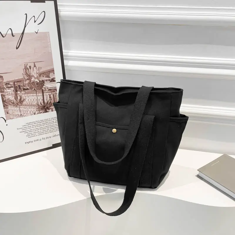 Black Canvas Women's Shoulder Bag Large Capacity - Image 5