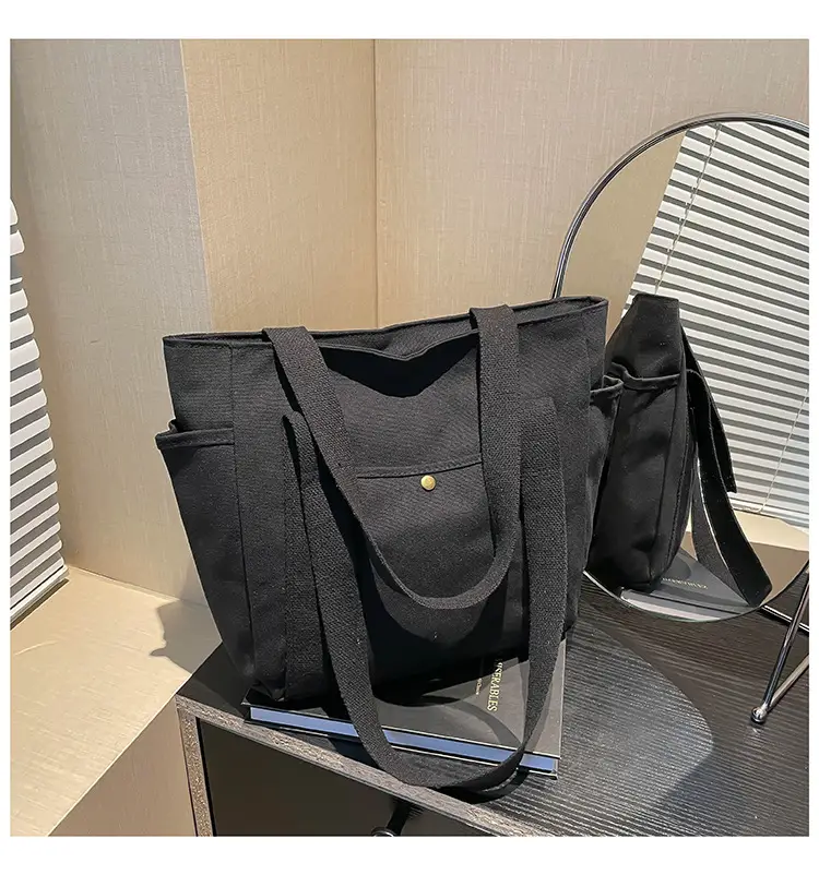Black Canvas Women's Shoulder Bag Large Capacity — feature 20