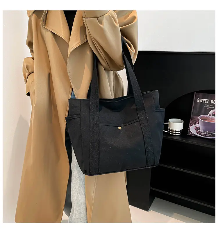 Black Canvas Women's Shoulder Bag Large Capacity — feature 9