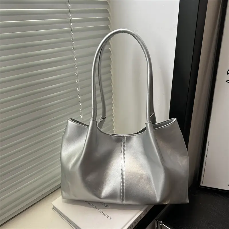 White Spliced Tote Bag Large Capacity Daily Commuter