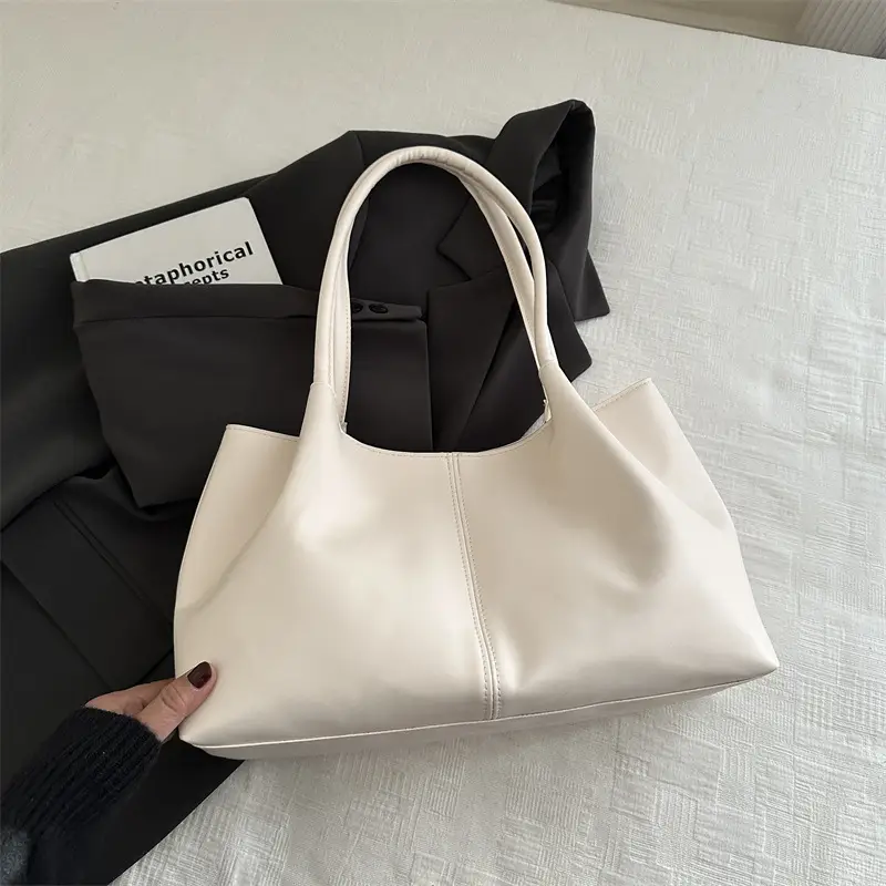 White Spliced Tote Bag Large Capacity Daily Commuter