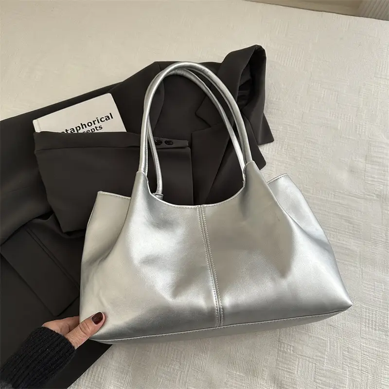 White Spliced Tote Bag Large Capacity Daily Commuter