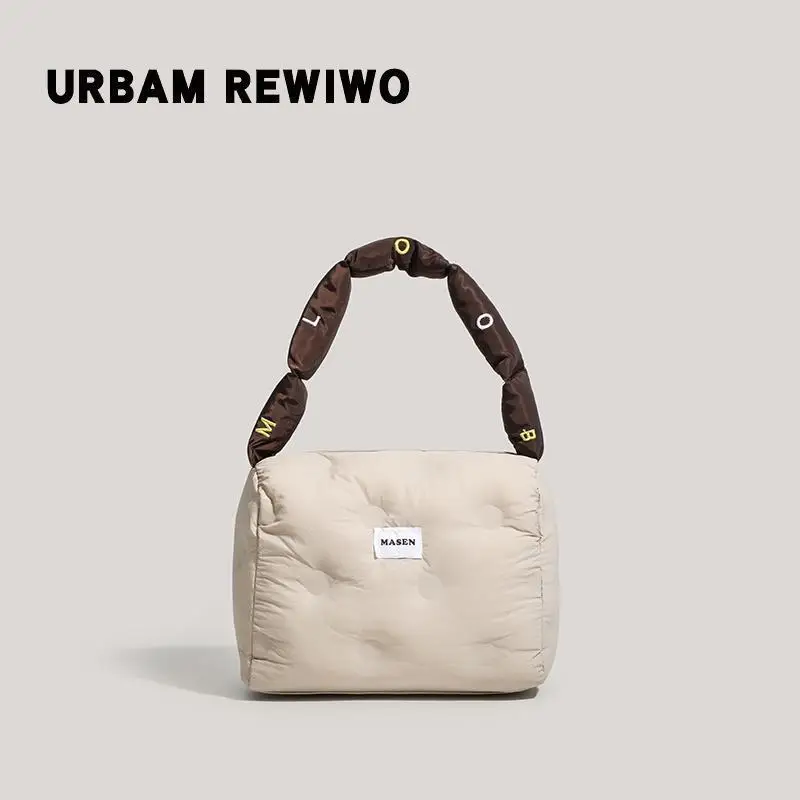 Women's Down Puffer Shoulder Bag Winter Beige