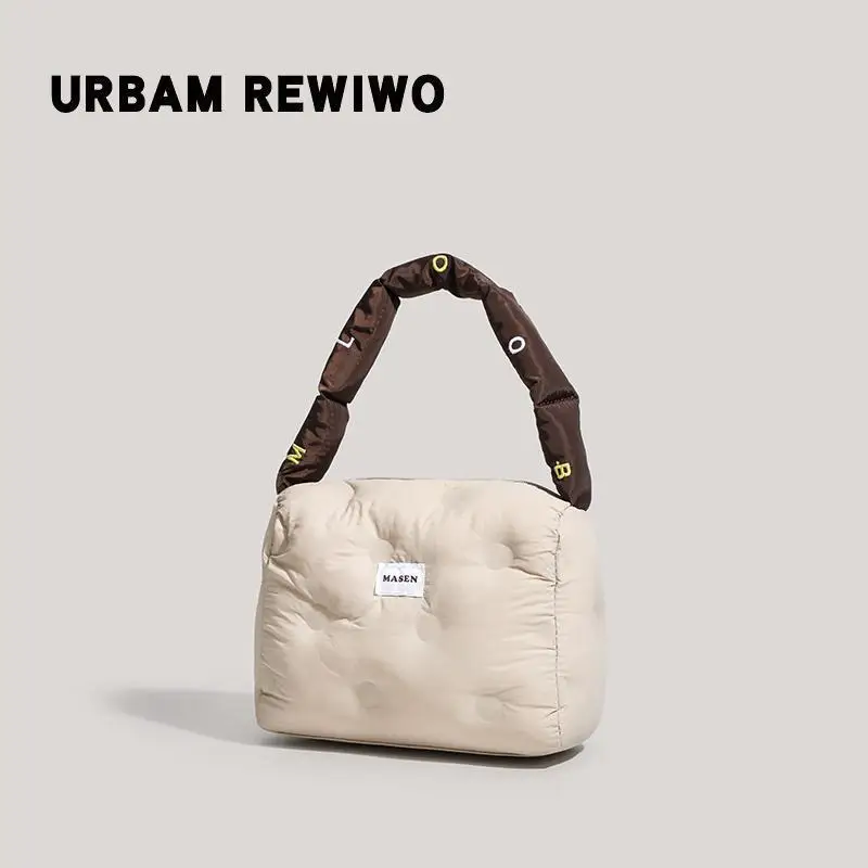 Women's Down Puffer Shoulder Bag Winter Beige