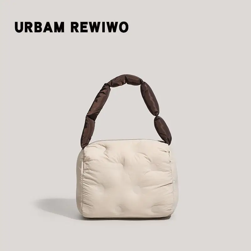 Women's Down Puffer Shoulder Bag Winter Beige