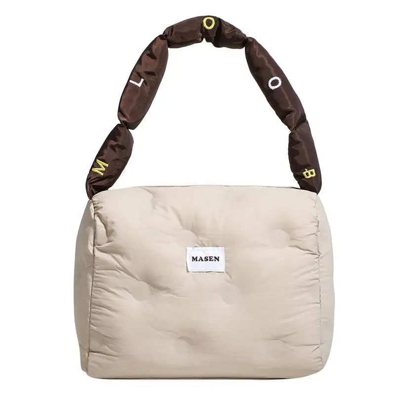 Women's Down Puffer Shoulder Bag Winter Beige