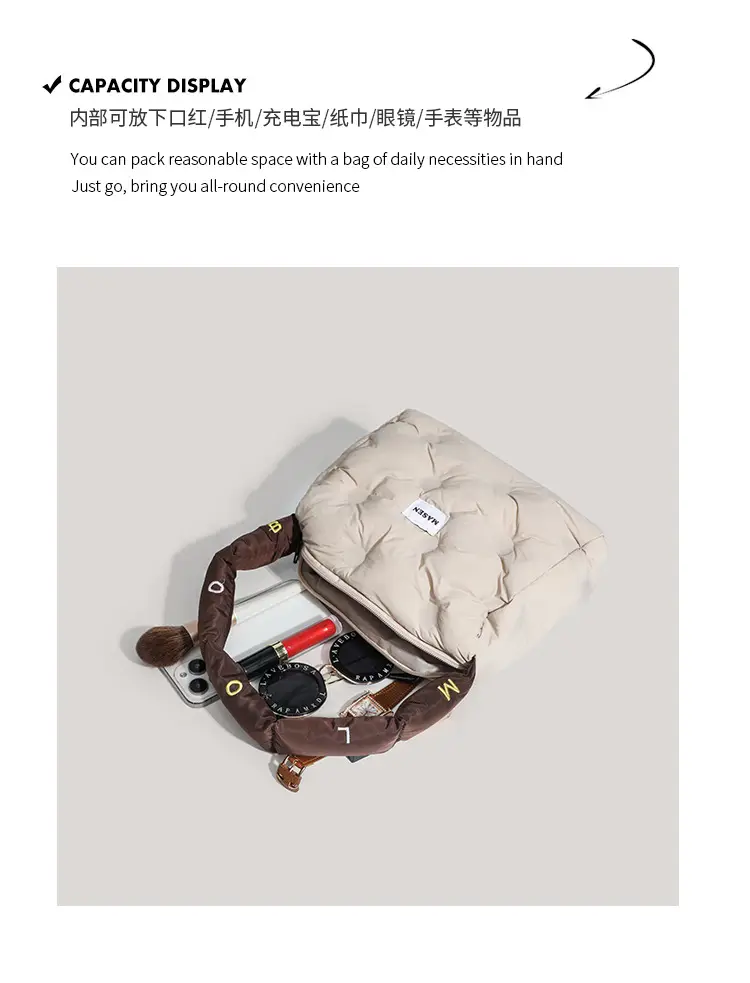 Women's Down Puffer Shoulder Bag Winter Beige — feature 11