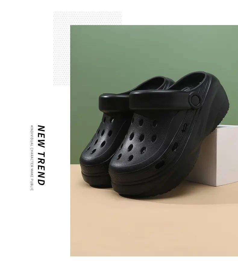 Women's Hole Shoes for Summer High-rise Outer Wear Non-grinding Feet-free Baotou Slippers EVA Breathable Non-smelly Feet Non-slip Beach Sandals — feature 13