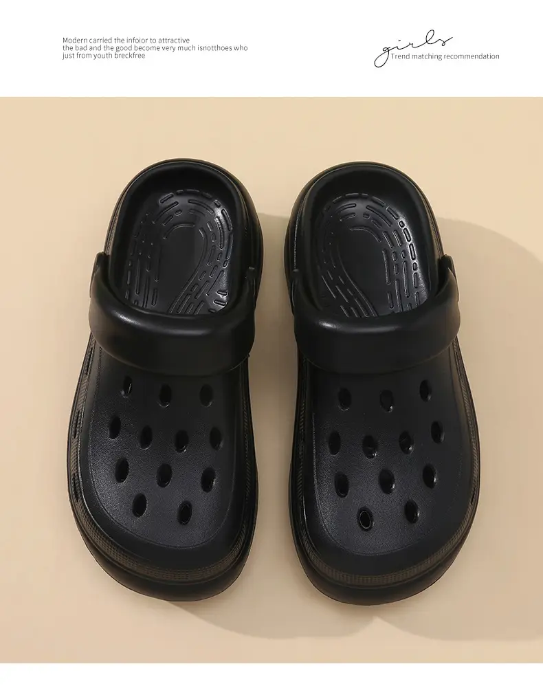 Women's Hole Shoes for Summer High-rise Outer Wear Non-grinding Feet-free Baotou Slippers EVA Breathable Non-smelly Feet Non-slip Beach Sandals — feature 15