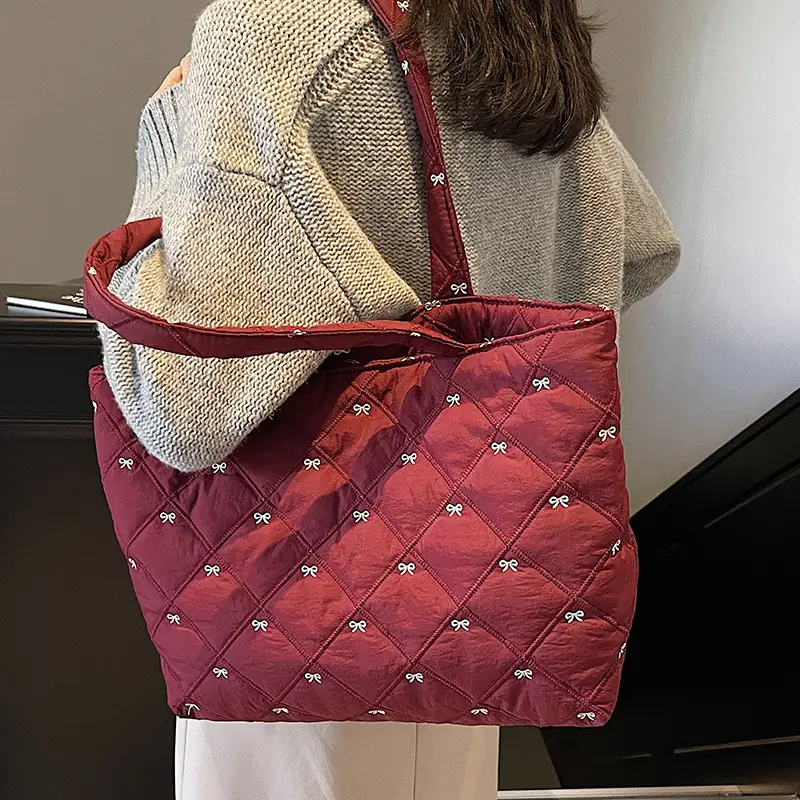Women's Quilted Cotton Shoulder Bag Cream Single Crossbody - Image 7