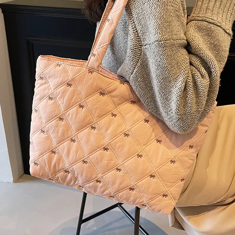 Women's Quilted Cotton Shoulder Bag Cream Single Crossbody - Image 8