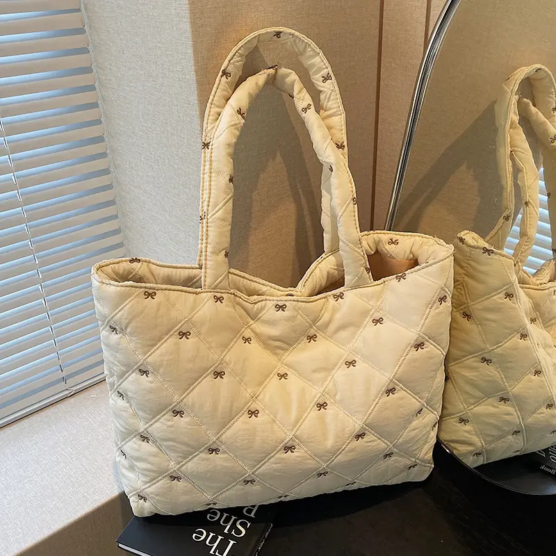 Women's Quilted Cotton Shoulder Bag Cream Single Crossbody - Image 9