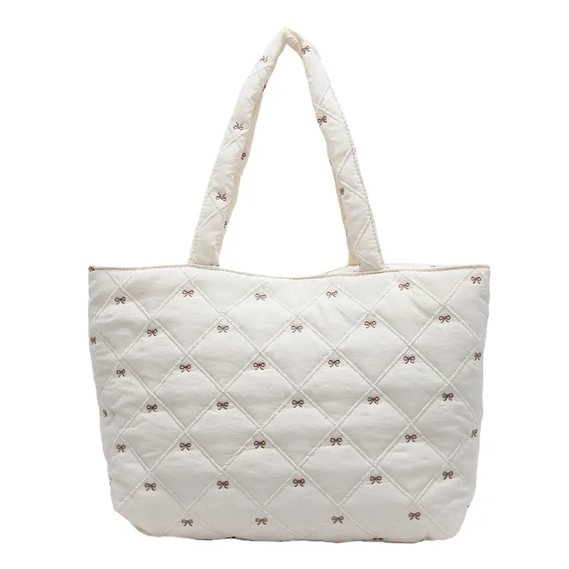 Women's Quilted Cotton Shoulder Bag Cream Single Crossbody - Image 10