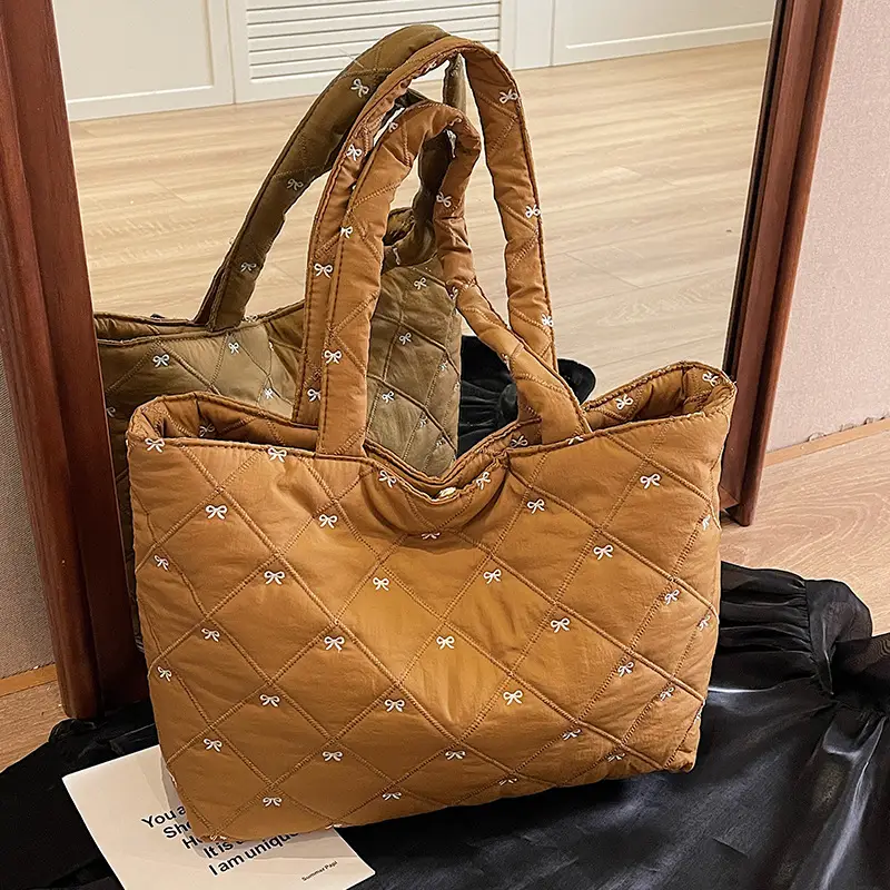 Women's Quilted Cotton Shoulder Bag Cream Single Crossbody - Image 3