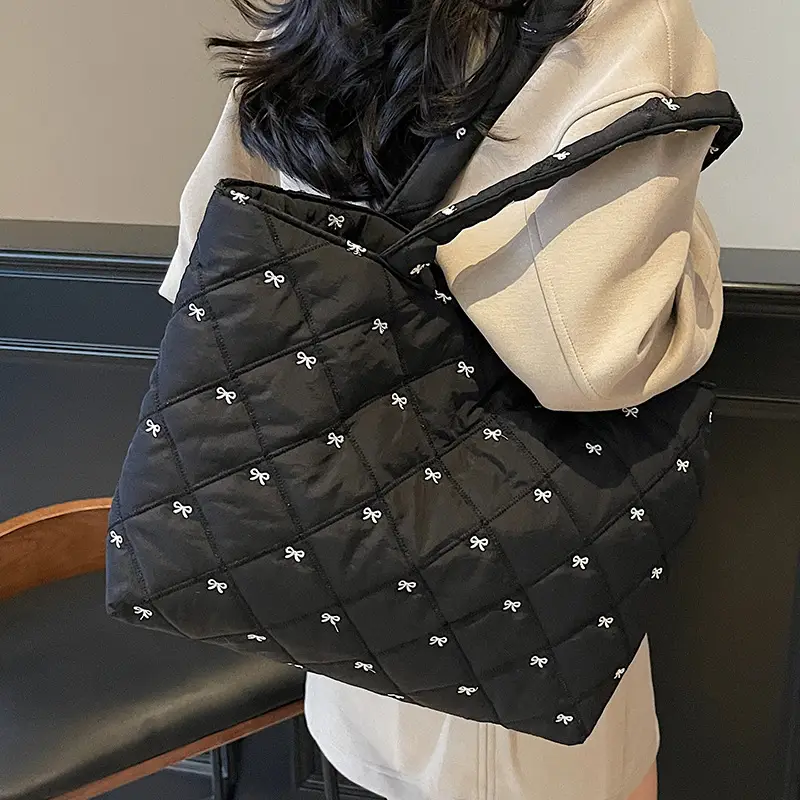 Women's Quilted Cotton Shoulder Bag Cream Single Crossbody - Image 5