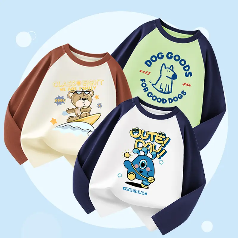 Children's Long Sleeve Dog Print T-Shirt Green Blue - Image 8