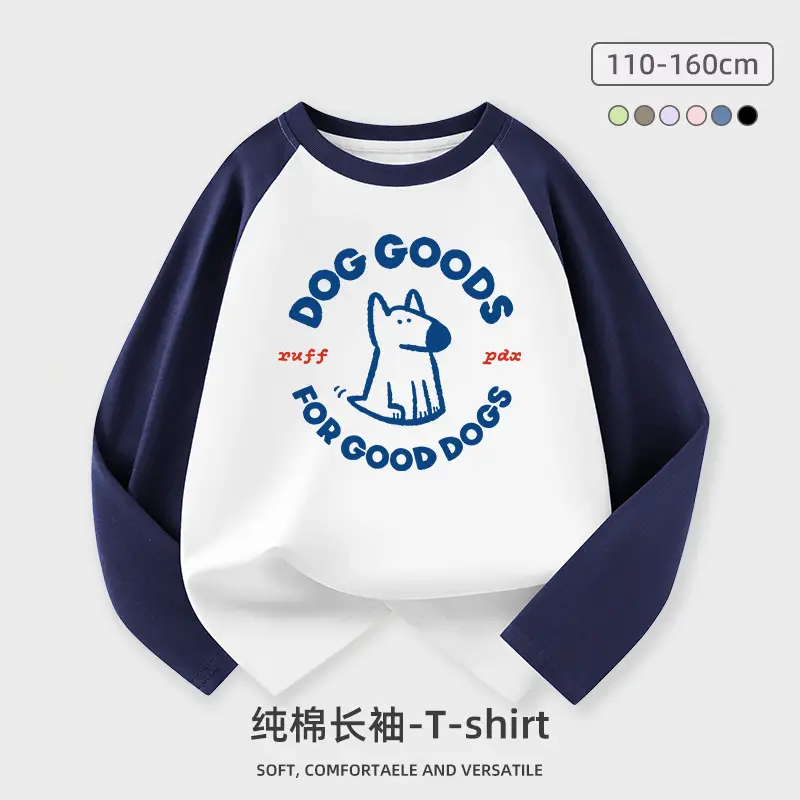Children's Long Sleeve Dog Print T-Shirt Green Blue - Image 3
