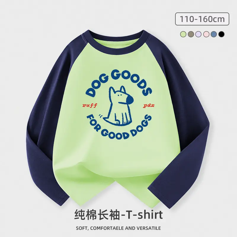 Children's Long Sleeve Dog Print T-Shirt Green Blue - Image 4