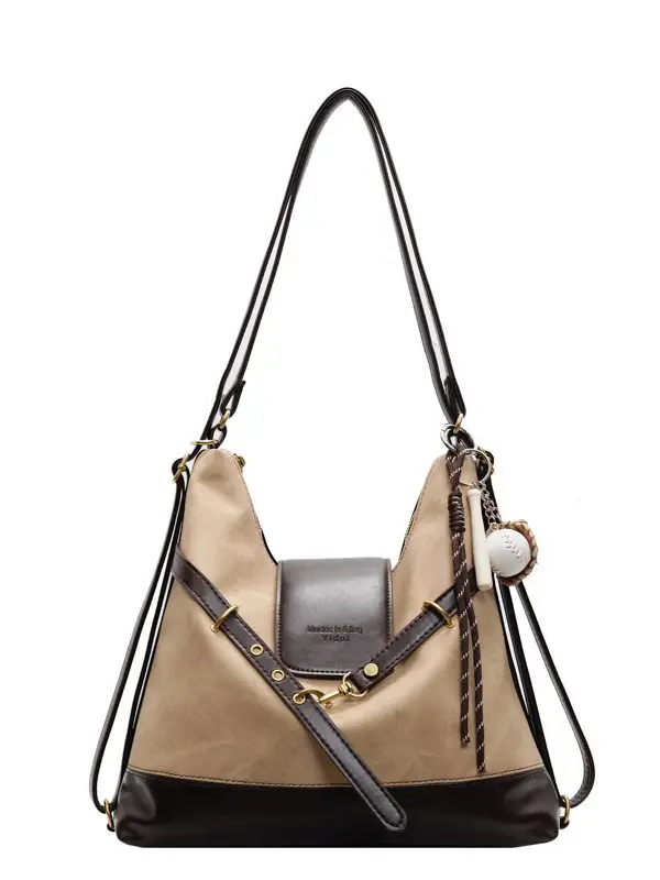 Women's Grey Leather Shoulder Bag with Tassel - Image 8