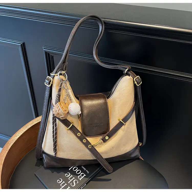 Women's Grey Leather Shoulder Bag with Tassel — feature 11