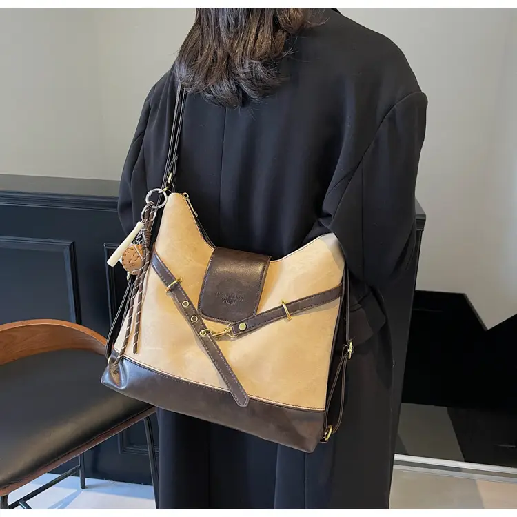 Women's Grey Leather Shoulder Bag with Tassel — feature 22