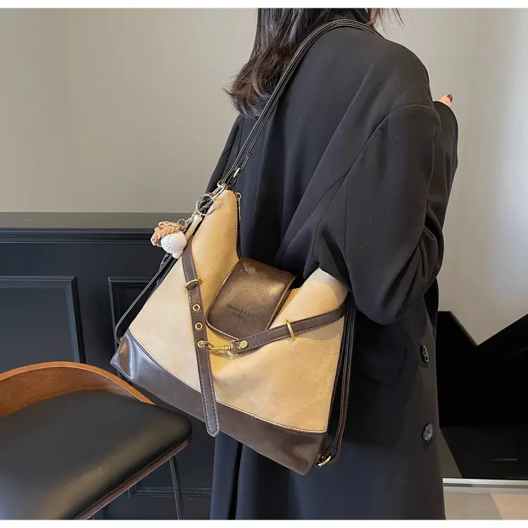 Women's Grey Leather Shoulder Bag with Tassel — feature 23
