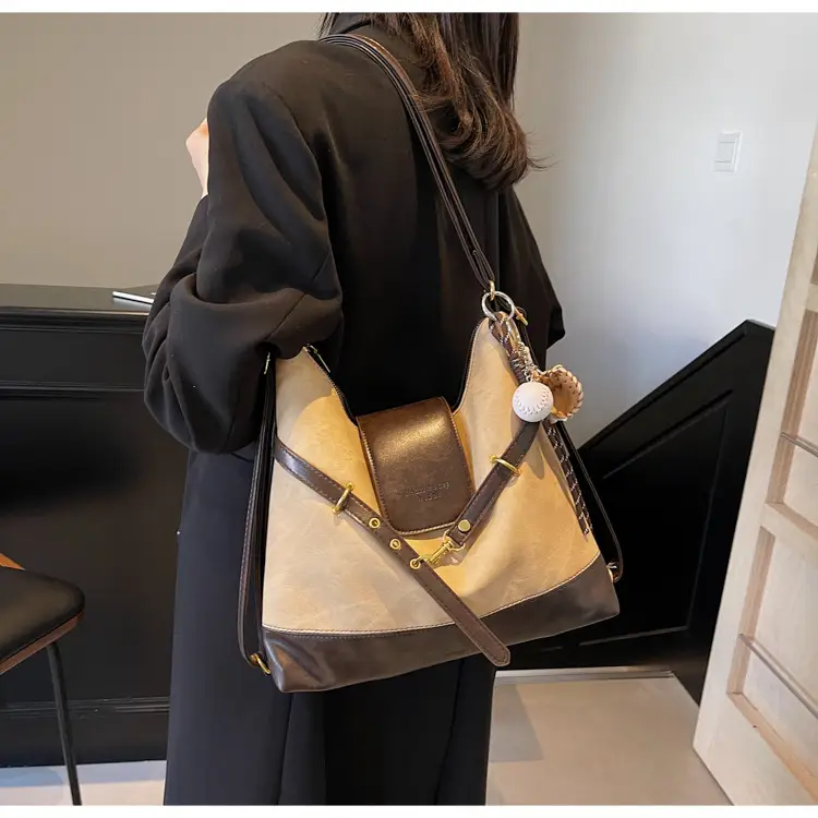 Women's Grey Leather Shoulder Bag with Tassel — feature 24