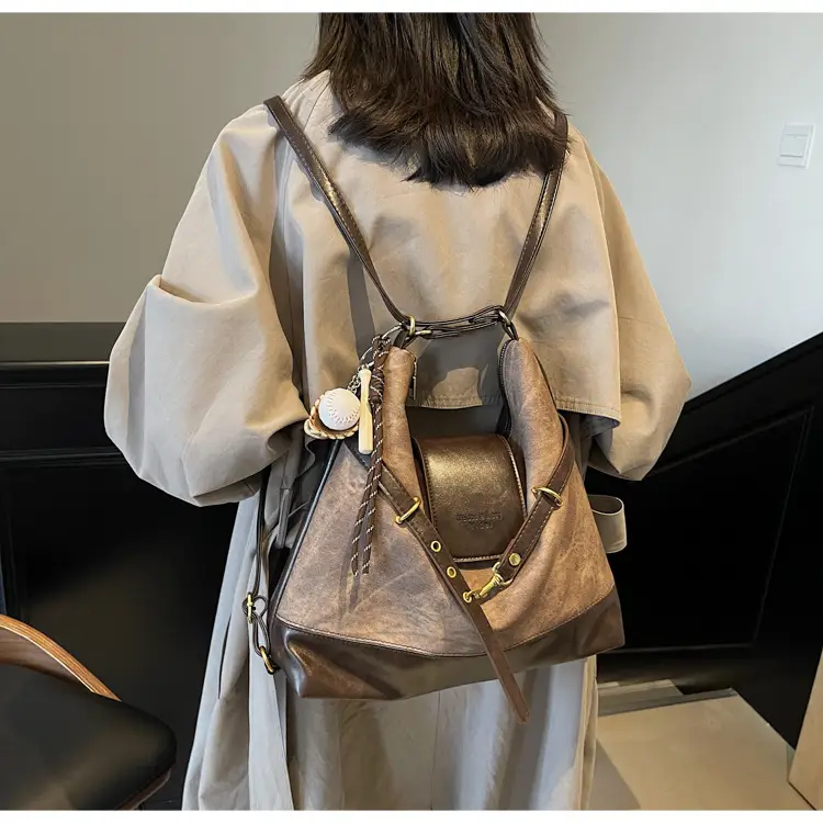 Women's Grey Leather Shoulder Bag with Tassel — feature 26