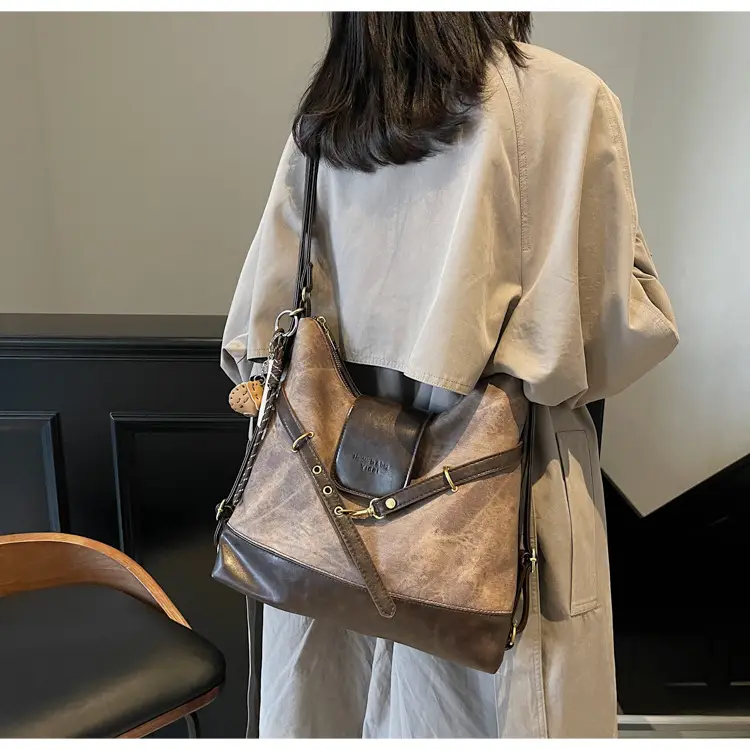 Women's Grey Leather Shoulder Bag with Tassel — feature 27