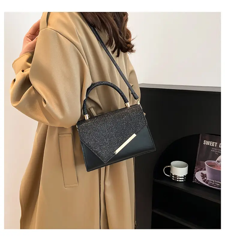 Women's Artistic Square Shoulder Bag Black Gold 2024 — feature 17