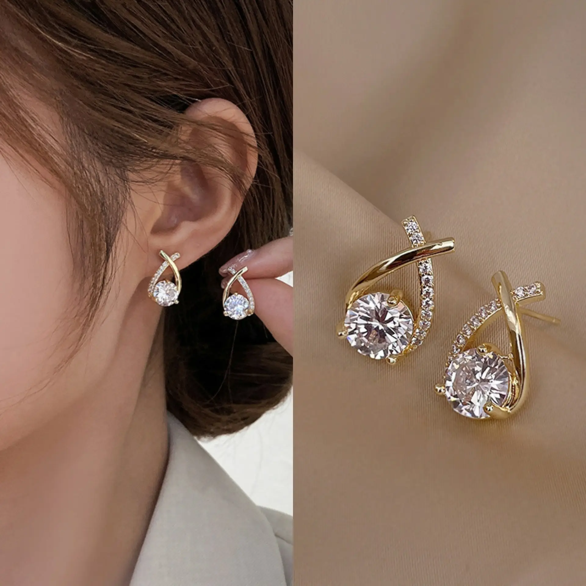 Classic Fashion Flash Diamond Geometric Earrings Niche Design