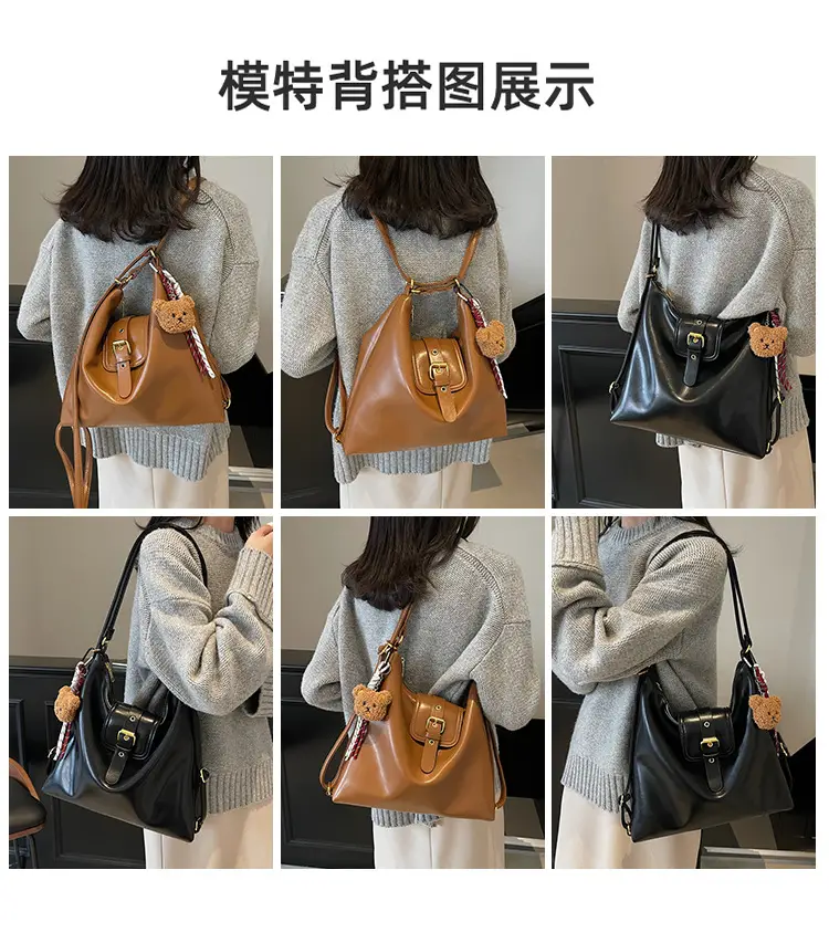 Black Leather Shoulder Bag for Women Large Capacity Vintage Style — feature 12