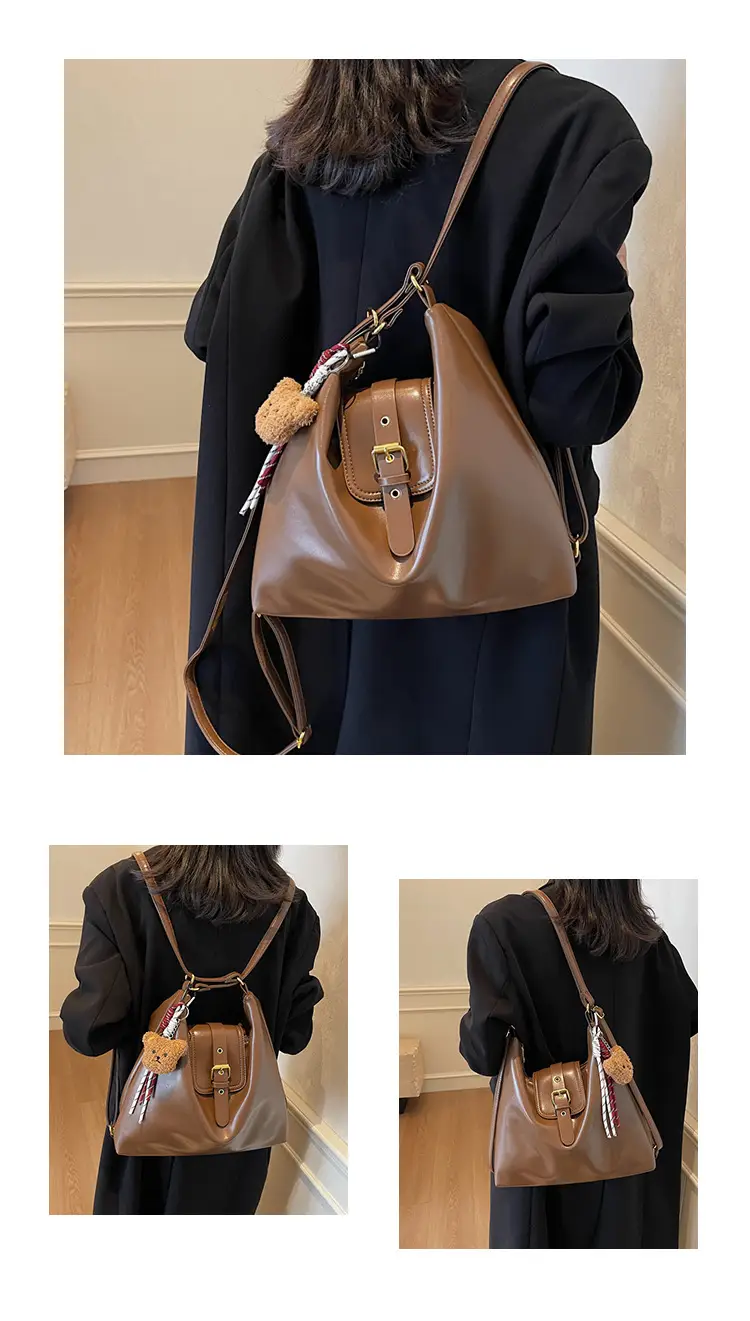 Black Leather Shoulder Bag for Women Large Capacity Vintage Style — feature 14
