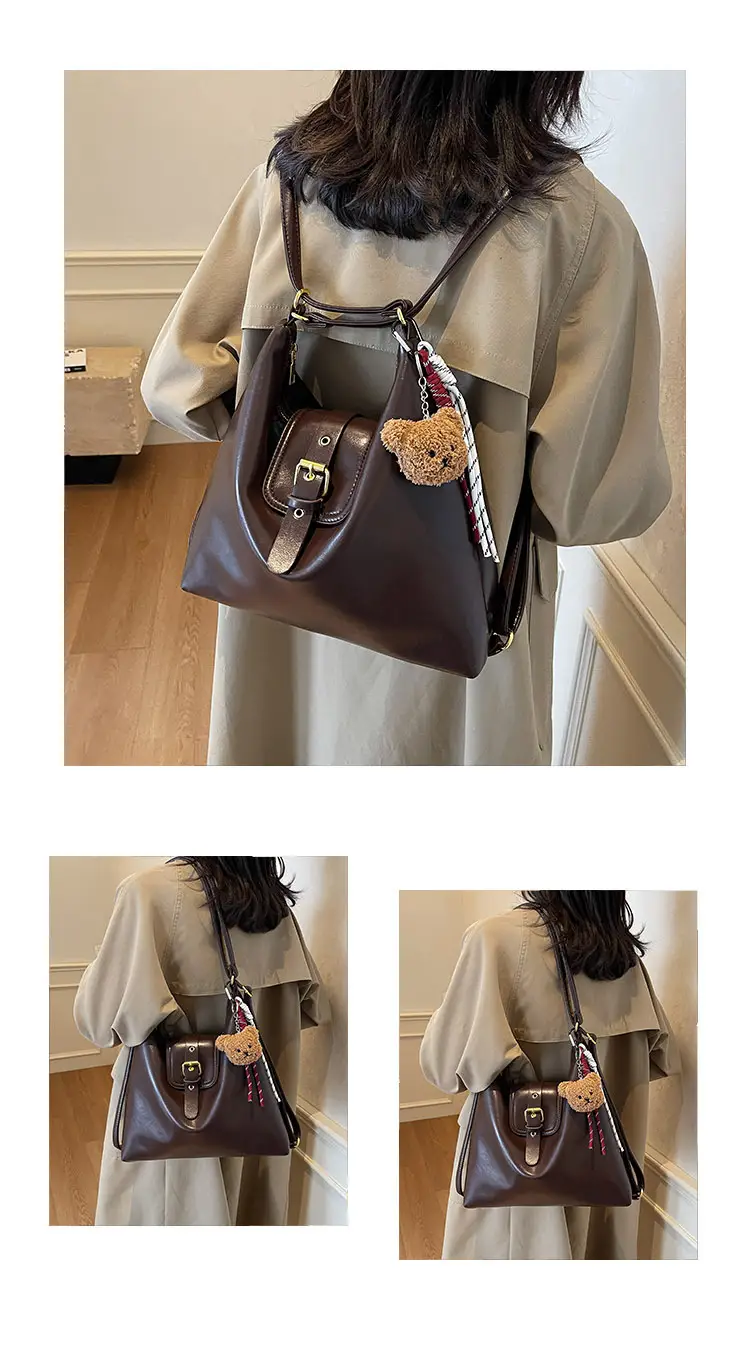Black Leather Shoulder Bag for Women Large Capacity Vintage Style — feature 16