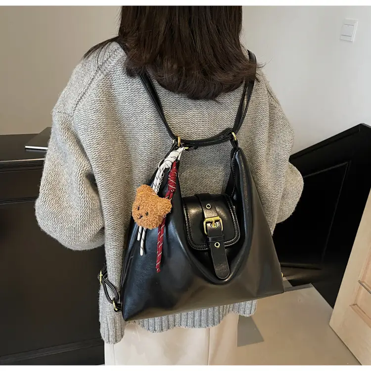 Black Leather Shoulder Bag for Women Large Capacity Vintage Style — feature 46