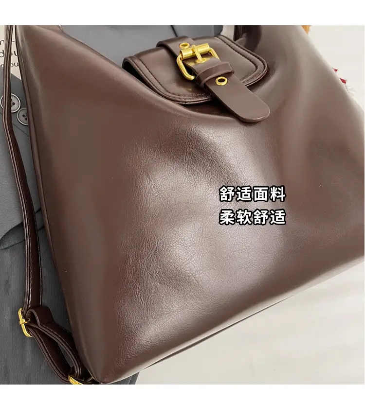 Black Leather Shoulder Bag for Women Large Capacity Vintage Style — feature 9