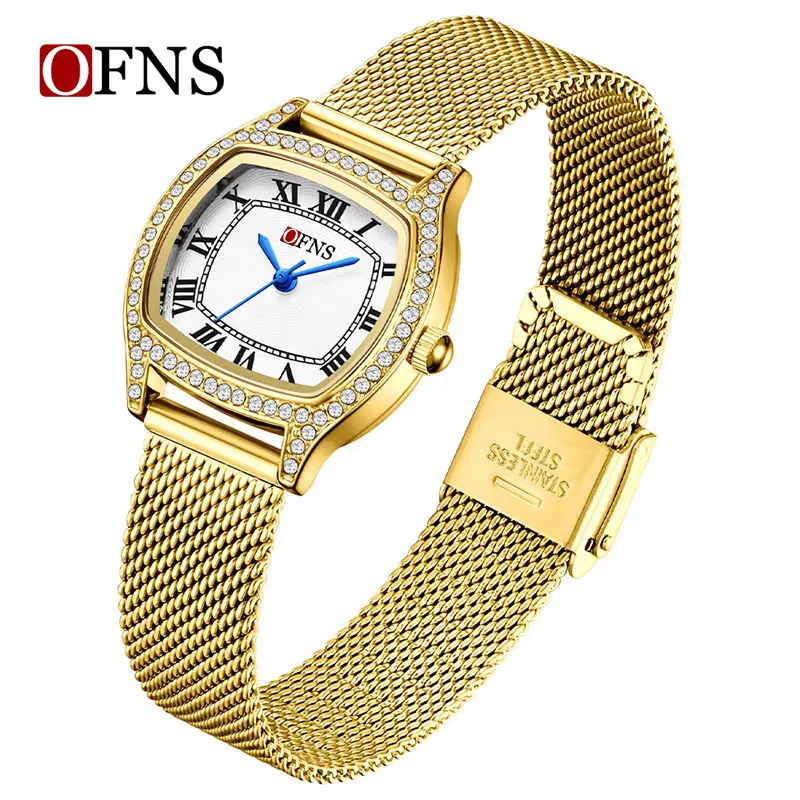 Women's Waterproof Diamond-Encrusted Quartz Watch Brown Leather Band - Image 3
