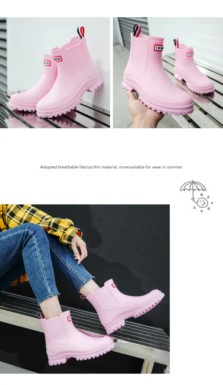 Cross-border Women's Short Non-slip Rain Boots PVC One-time Shaping Water Boots Spring and Summer Waterproof Shoes European-size Low-top Rain Boots — feature 10