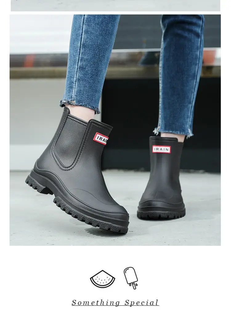 Cross-border Women's Short Non-slip Rain Boots PVC One-time Shaping Water Boots Spring and Summer Waterproof Shoes European-size Low-top Rain Boots — feature 12