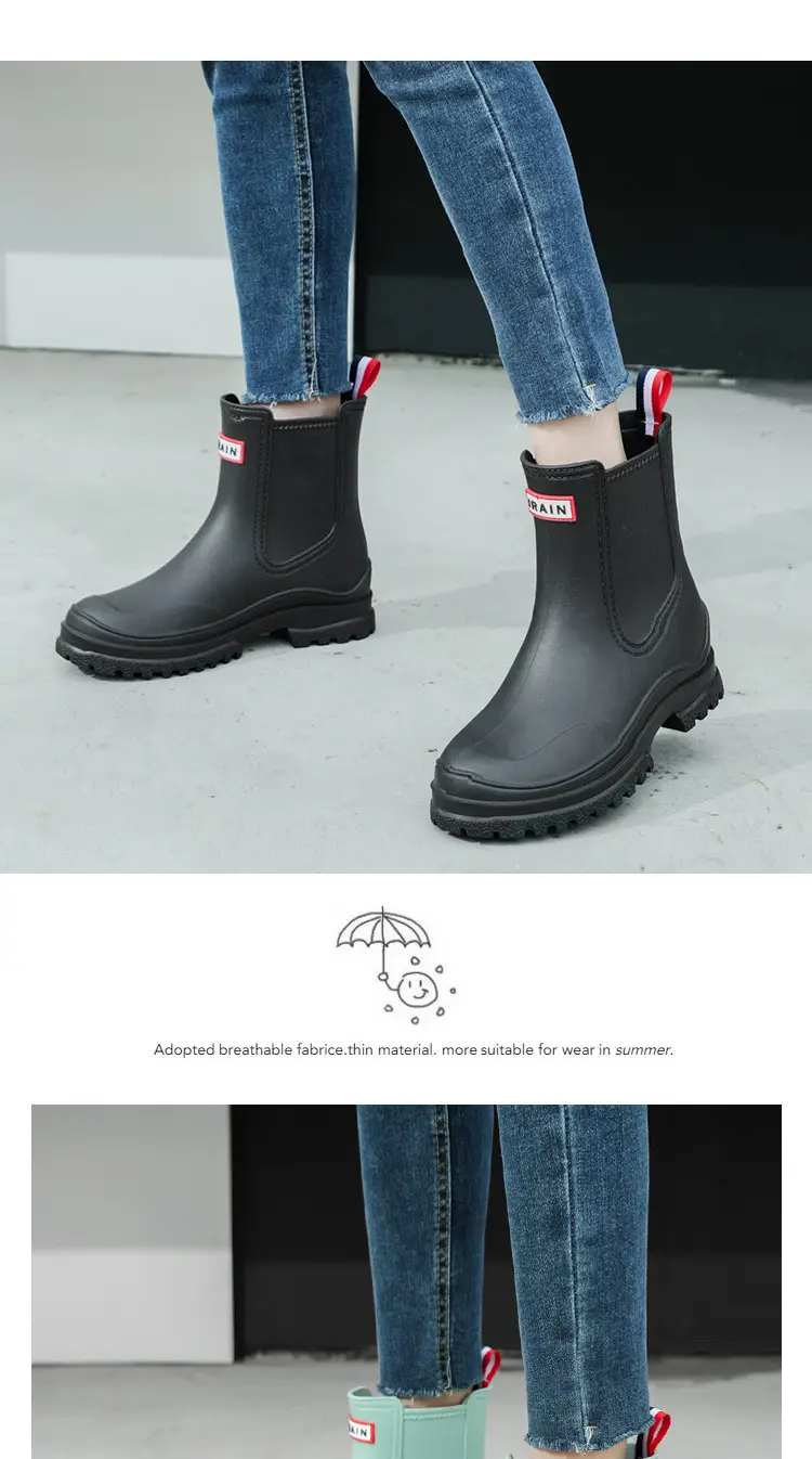 Cross-border Women's Short Non-slip Rain Boots PVC One-time Shaping Water Boots Spring and Summer Waterproof Shoes European-size Low-top Rain Boots — feature 13