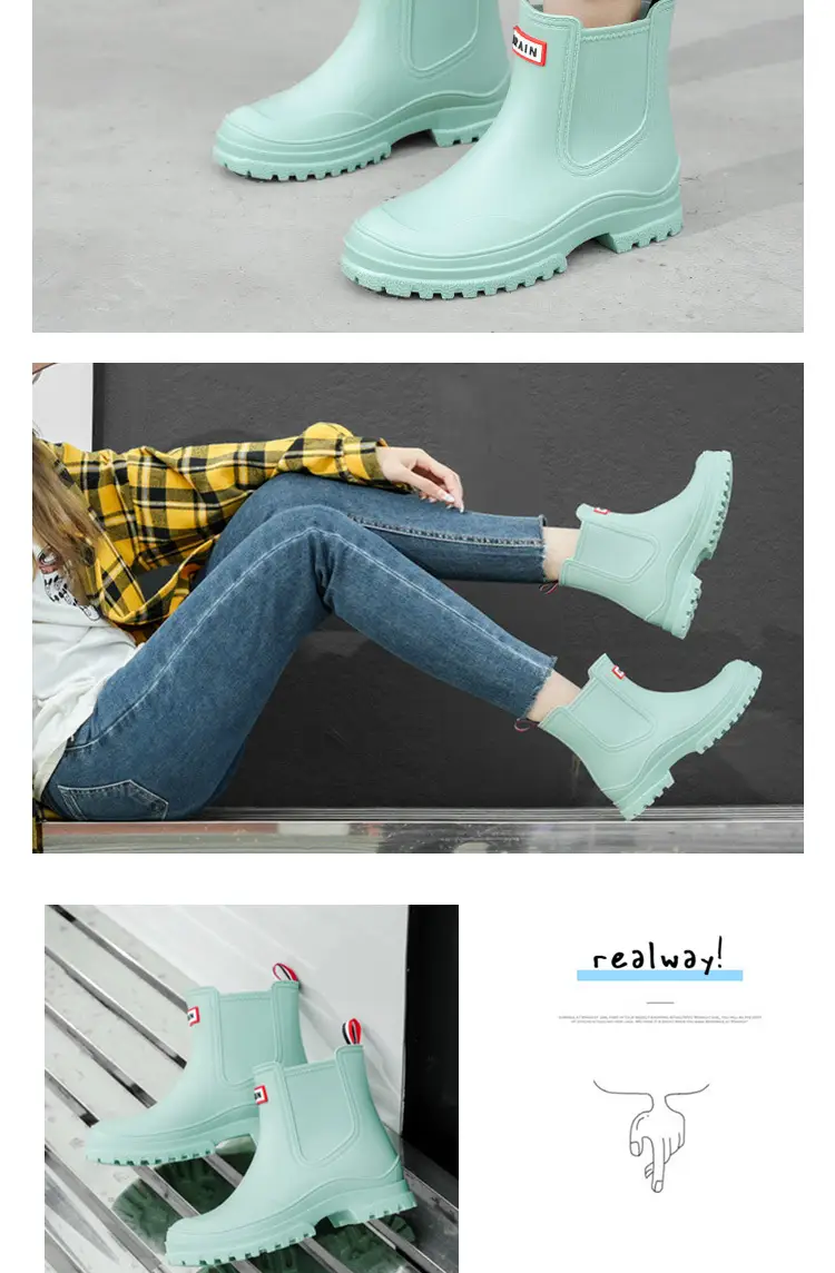 Cross-border Women's Short Non-slip Rain Boots PVC One-time Shaping Water Boots Spring and Summer Waterproof Shoes European-size Low-top Rain Boots — feature 14