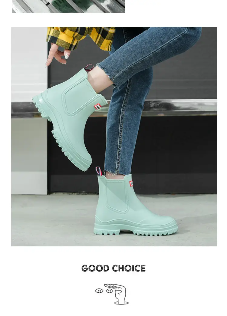 Cross-border Women's Short Non-slip Rain Boots PVC One-time Shaping Water Boots Spring and Summer Waterproof Shoes European-size Low-top Rain Boots — feature 15