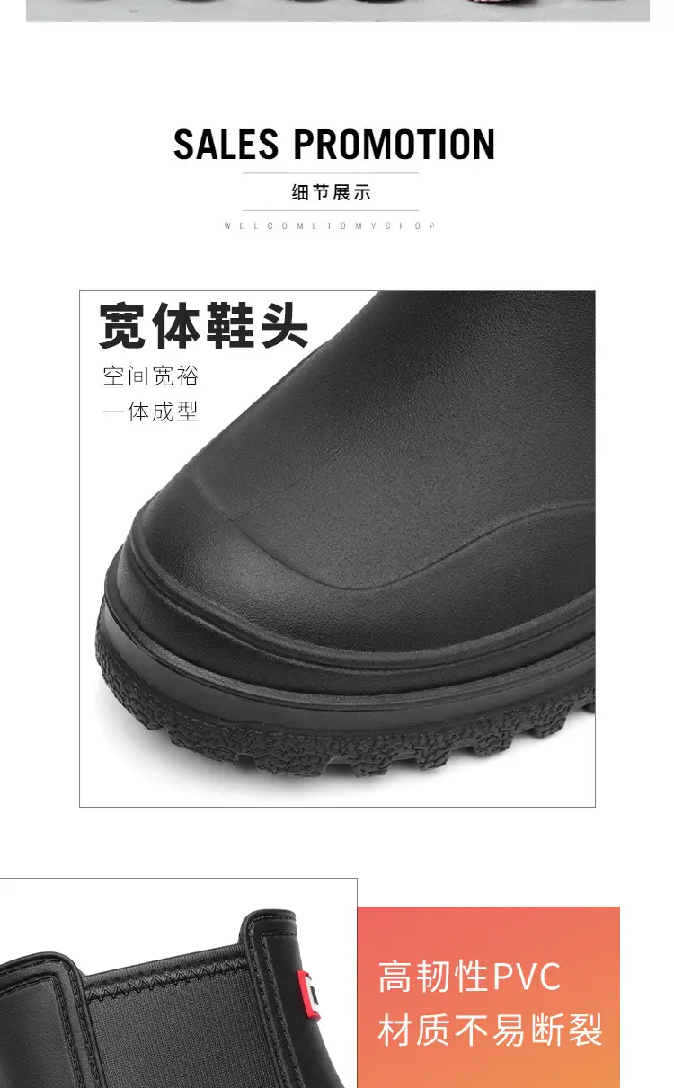 Cross-border Women's Short Non-slip Rain Boots PVC One-time Shaping Water Boots Spring and Summer Waterproof Shoes European-size Low-top Rain Boots — feature 5