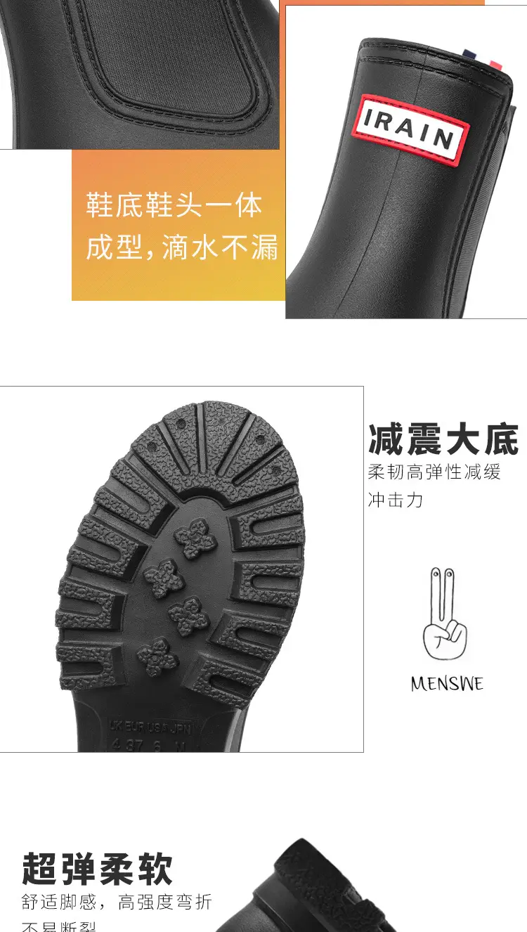 Cross-border Women's Short Non-slip Rain Boots PVC One-time Shaping Water Boots Spring and Summer Waterproof Shoes European-size Low-top Rain Boots — feature 6