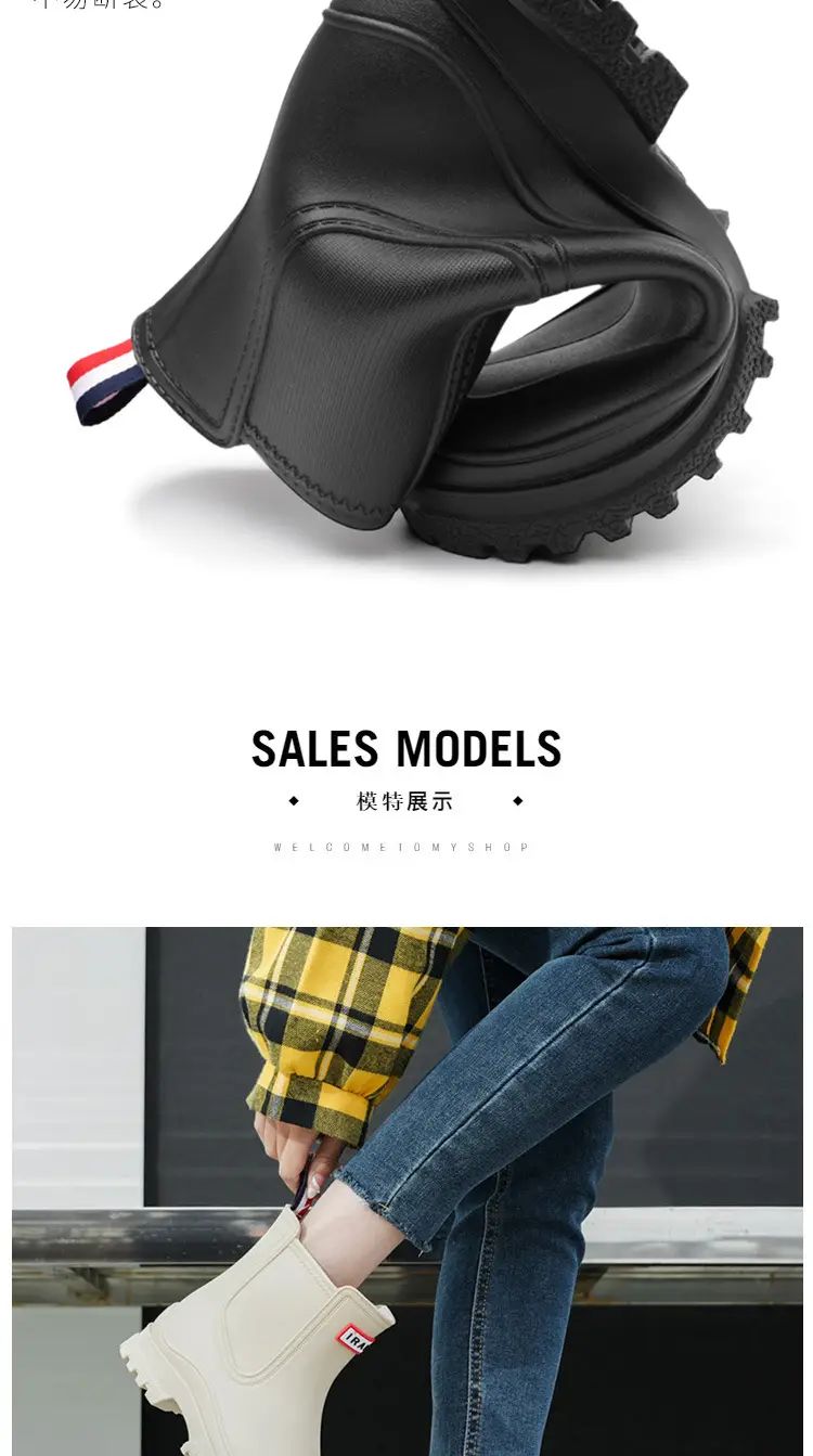 Cross-border Women's Short Non-slip Rain Boots PVC One-time Shaping Water Boots Spring and Summer Waterproof Shoes European-size Low-top Rain Boots — feature 7