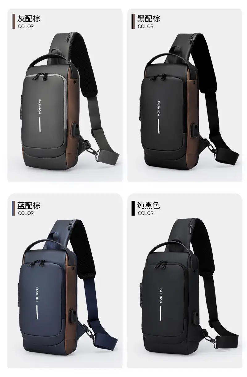 Men's Waterproof Crossbody Bag with USB Charging & Password Lock - Image 3