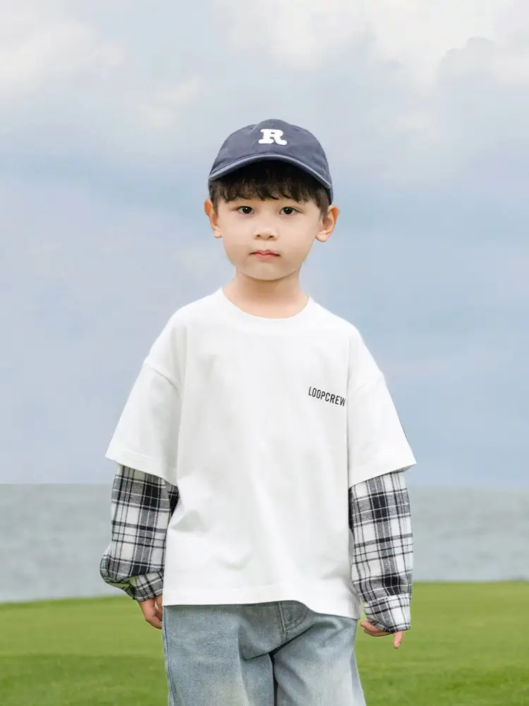 Kids Plaid T-Shirt White Cotton Boys All Season