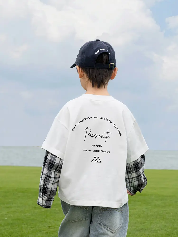 Kids Plaid T-Shirt White Cotton Boys All Season