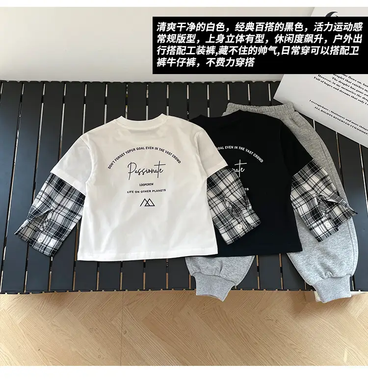 Kids Plaid T-Shirt White Cotton Boys All Season — feature 11